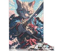 Adults Jigsaw Puzzle 500 Pieces Puzzle Maine Coon Cat Samurai Jigsaw Puzzles Educational Toy Games Family Decoration 500pcs (52x38cm)