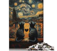 Adults Jigsaw Puzzle 500 Pieces Puzzle Starry Night Cats In Love Jigsaw Puzzles Educational Toy Games Family Decoration 500pcs (52x38cm)
