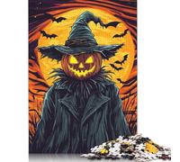 Adults Jigsaw Puzzle Halloween Pumpkin Scarecrow with Bats Paper Puzzles for Teenagers Gifts Home Decoration Puzzle Toys 1000pcs (38x26cm)