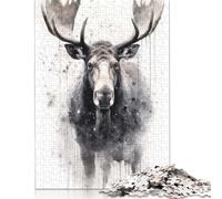 Adults Jigsaw Puzzle Moose Beauty Black Ink Wooden Puzzles for Teenagers Gifts Brain Teaser Puzzles For Adults 500pcs (52x38cm)