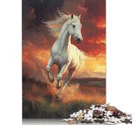 Adults Jigsaw Puzzle White Horse Running Sunset Paper Puzzles for Teenagers Gifts Home Decoration Puzzle Toys 1000pcs (75x50cm)