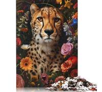 Adults Jigsaw Puzzles 1000 Pieces Cheetah Floral Flowers Art Puzzle Jigsaw Interacting with Family Members 1000pcs (38x26cm)