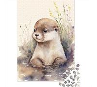 Adults Jigsaw Puzzles 1000 Pieces Cute Baby Otter Painting Jigsaw Creative Rectangular Puzzles Decompressing Game 1000pcs (75x50cm)