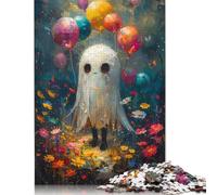 Adults Jigsaw Puzzles 1000 Pieces Cute Ghost with Balloons Jigsaw Creative Rectangular Puzzles Decompressing Game 1000pcs (38x26cm)