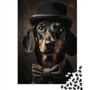Adults Jigsaw Puzzles 1000 Pieces Dachshund Hat Jigsaw Creative Rectangular Puzzles Decompressing Game 1000pcs (75x50cm)