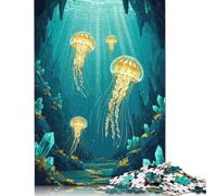 Adults Jigsaw Puzzles 1000 Pieces Jellyfish in Underwater Cave Paper Puzzles Paper Puzzle Birthday Gifts Jigsaw Wall Decoration 38x26cm/1000pcs