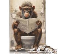 Adults Jigsaw Puzzles 1000 Pieces Monkey on Toilet Jigsaw Creative Rectangular Puzzles Decompressing Game 1000pcs (38x26cm)