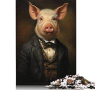 Adults Jigsaw Puzzles 1000 Pieces Pig in Suit Jigsaw Creative Rectangular Puzzles Decompressing Game 1000pcs (75x50cm)