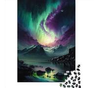 Adults Jigsaw Puzzles 1000 Pieces Purple_Green_Night_Sky Jigsaw Creative Rectangular Puzzles Decompressing Game 1000pcs (38x26cm)
