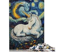 Adults Jigsaw Puzzles 1000 Pieces Unicorn Sleeping Starry Night Jigsaw Creative Rectangular Puzzles Decompressing Game 1000pcs (38x26cm)