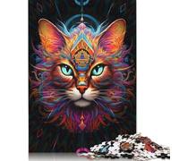 Adults Jigsaw Puzzles 500 Pieces Psychedelic Cat Puzzle Jigsaw Interacting with Family Members 500pcs (52x38cm)