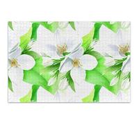 Adults Jigsaw Puzzles 500 Pieces White Elephant Party Gifts Hard Puzzle Fine Art Painting White Jasmine Flowers Leaves Green, 20.5x14.9 Inch