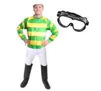 Adults Jockey Costume Green and Yellow - XX-Large - Jockey Green and Yellow Jacket, White Trousers, Jockey Boot Covers, Jockey Googles, White Jockey Hat - Grand National, Horse-Racing Fancy Dress