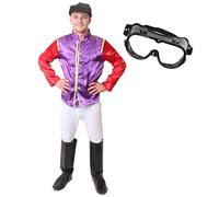 Adults Jockey Costume Red and Purple - Small - Jockey Red and Purple Jacket, White Trousers, Jockey Boot Covers, Jockey Googles, White Jockey Hat - Grand National, Horse-Racing Fancy Dress