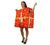 Adults Jumbo Fancy Dress Costume With Gold Ribbon and Holly Decorations - One Size Unisex Festive Costume Present Costume Perfect for Christmas Fancy Dress