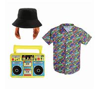 Adults Kevin Costume - XX-Large - Blue Hawaiian Shirt, Black Bucket Hat, Ginger Wig and Inflatable Boombox - Adults TV Film Fancy Dress Costume