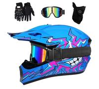 Adults Kids MTB Motocross Helmet Set, with Goggles Gloves Mask, Youth Full Face Off Road ATV Motorbike Helmet, Downhill Dirt Bike MX Quad Bike Enduro Crash Helmet ( Color : C , Size : S/52-53CM )