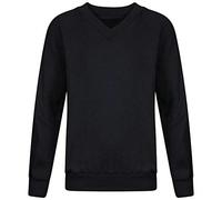 Adults Kids V Neck Plain Sweatshirt Girls Boys School Office Wear Jumper Top Black 4X-Large