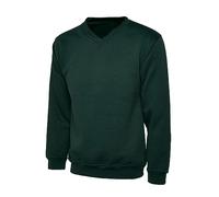 Adults Kids V Neck Plain Sweatshirt Girls Boys School Office Wear Jumper Top Bottle Green X Large