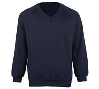 Adults Kids V Neck Plain Sweatshirt Girls Boys School Office Wear Jumper Top Navy Blue X Large