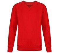 Adults Kids V Neck Plain Sweatshirt Girls Boys School Office Wear Jumper Top Red Medium
