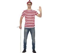Smiffy's Unisex Official Where's Wally Accessory Kit With Thsirt/hat And - wheres wally fancy dress kit mens costume adult instant waldo book week