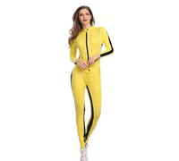 Adults Killer The Bride Halloween Costume Beatrix Kiddo Yellow Motorcycle Suit, Women's Beatrix Kiddo Cosplay Zip-Up Jumpsuit with Belted Waist and Racing Patches