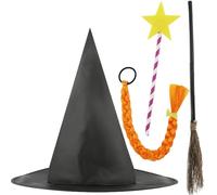 Adults Kind Witch Costume Set with Hat Broomstick Wand and Plait - Storybook Inspired Magic Costume Accessories for Teachers Book Week World Book Day Halloween and Dress Up Parties