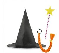 Adults Kind Witch Costume Set with Hat, Wand and Plait - Storybook Inspired Magic Costume Accessories for Teachers Book Week World Book Day Halloween and Dress Up Parties