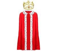Adults King Costume - Red Velour King's Royal Robe + Gold Crown With Jewels - Prince's Robe Cape & Crown Fancy Dress Costume Set for Men Boxing Walkouts (Size: X-large)