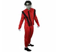 Adults King of Pop Costume - Red & Black Leather-Look Jacket and Matching Trousers, Facepaint and Fake Blood - Mens Ladies 80s Pop Music Icon Spooky Halloween Fancy Dress Costume