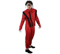 Adults King of Pop Costume - X-Large - Red & Black Leather-Look Jacket and Matching Trousers - Mens Ladies 80s Pop Music Icon Spooky Halloween Fancy Dress Costume