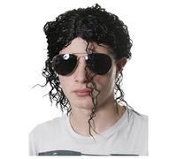 Adults King of Pop Wig - Pack of 12 - Black Wet-Look Relaxed Afro Perm Wig - Mens Womens Retro 70s 80s Pop Music Icon TV Film Halloween Fancy Dress Costume Accessory