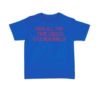 Adults Kiss All The Time Disco Occasionally T-Shirt - Royal Blue Cropped Tee with Red Text Design - Adults Womens Harry Album Tour Concert Y2K 90s Fashion