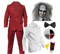 Adults Kooky Ghost Wedding Costume - Medium - Bald Cap With Grey Hair, Burgundy Suit, White Shirt, Black Bow Tie, Face Paint and Fake Blood - Perfect for Halloween Fancy Dress