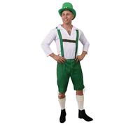 Adults Leprechaun Costume - XXXLarge - Green Lederhosen Trousers + White Shirt + Green Top Hat With Gold Buckle - St Patricks Day Irish Fancy Dress Costume