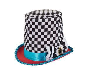 Adults Mad Hatter Chequered Black White Stovepipe Top Hat Alice Tea Party Fairyt