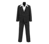 Adults Mafia Boss Costume Halloween Outfit with Pinstripe Suit & White Frill Shirt with Large Collar - Gangster Fancy Dress Attire