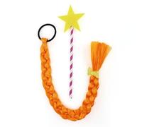 Adults Magical Witch Accessory Set - Orange Plait on Elastic and Magic Wand with Star on Top - Ladies Kind Witch Halloween Fancy Dress Costume Accessory Set