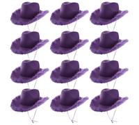 Adults Marabou Cowgirl Hat - Pack of 12 - Purple Felt Cowboy Hat with Marabou Trim - Adults Fluffy Trim Cowgirl Hat Western Party Hen Party Fancy Dress Accessory
