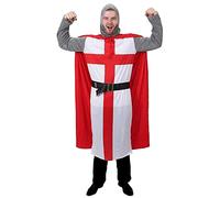 Adults Medieval Crusader Knight Costume - English St George Fancy Dress with Tunic, Red Cape, Headpiece & Belt - King Arthur Lionheart Knight Outfit for Parties & Events St Georges Day