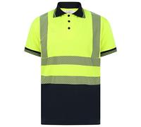 Adults Mens Utility Work Hi Vis Tee Polo Neck Summer Work Top High Visibility T Shirt Adults Hi Vis Work Wear Uniform Unisex Reflective Tape Short Sleeve Basic Tee Top (Yellow/Navy 2X-Large)