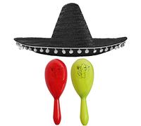 Adults Mexican Accessory Set - Mexican Straw Sombrero With Maracas - Mens Ladies Mexico Bandit Mariachi Senorita Cinco de Mayo Fancy Dress Costume Accessory Set