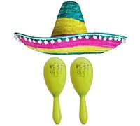 Adults Mexican Accessory Set - Mexican Straw Sombrero With Maracas - Mens Ladies Mexico Bandit Mariachi Senorita Cinco de Mayo Fancy Dress Costume Accessory Set