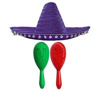 Adults Mexican Accessory Set - Mexican Straw Sombrero With Maracas - Mens Ladies Mexico Bandit Mariachi Senorita Cinco de Mayo Fancy Dress Costume Accessory Set