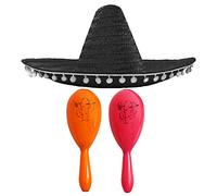 Adults Mexican Accessory Set - Mexican Straw Sombrero With Maracas - Mens Ladies Mexico Bandit Mariachi Senorita Cinco de Mayo Fancy Dress Costume Accessory Set