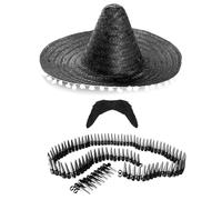 Adults Mexican Accessory Set - Pack of 1 - Black Sombrero, Plastic Bullet Belt, Fake Black Moustache - Mexico Fiesta Cinco de Mayo Fancy Dress Costume Accessory