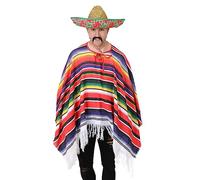 Adults Mexican Fancy Dress Costume - Deluxe Poncho with Tassles, Sombrero with Embroidery and Fake Moustache - Green