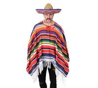 Adults Mexican Fancy Dress Costume - Deluxe Poncho with Tassles, Sombrero with Embroidery and Fake Moustache - Blue