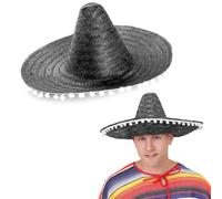 Mexican Straw Sombrero Hat Mens or Ladies Ideal Fancy Dress (Black)